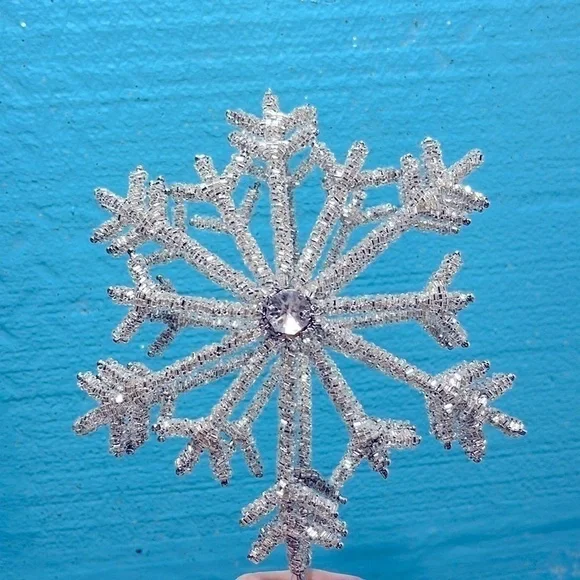 Ashland Christmas Holiday Silver Beaded Snowflake Tree Topper 10” Rhinestone New - Picture 11 of 14